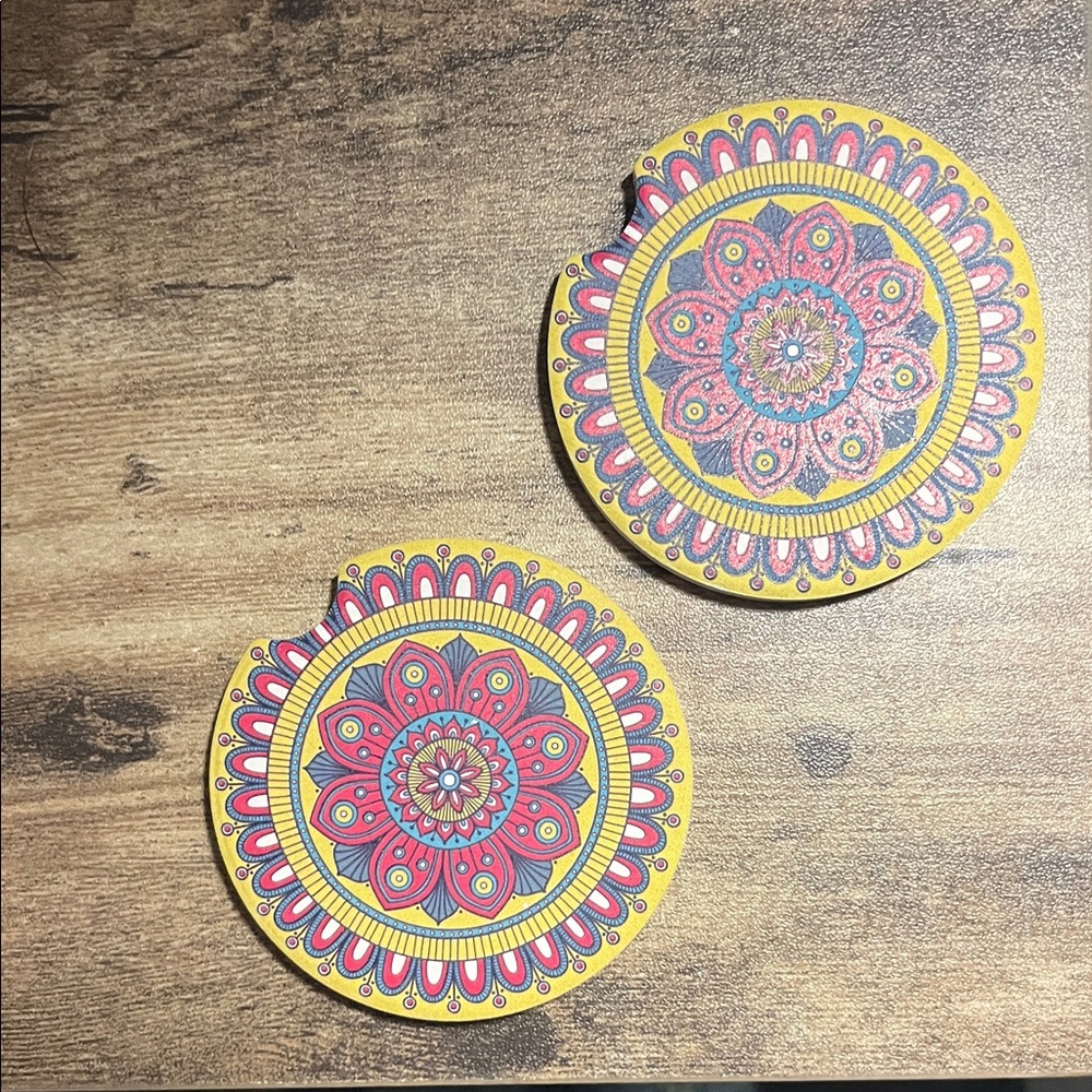 Set of 2 Boho Mandala Car Coasters